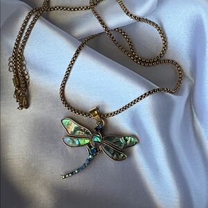 Two sided Australian Crystal and abalone Dragonfly Pendant Necklace